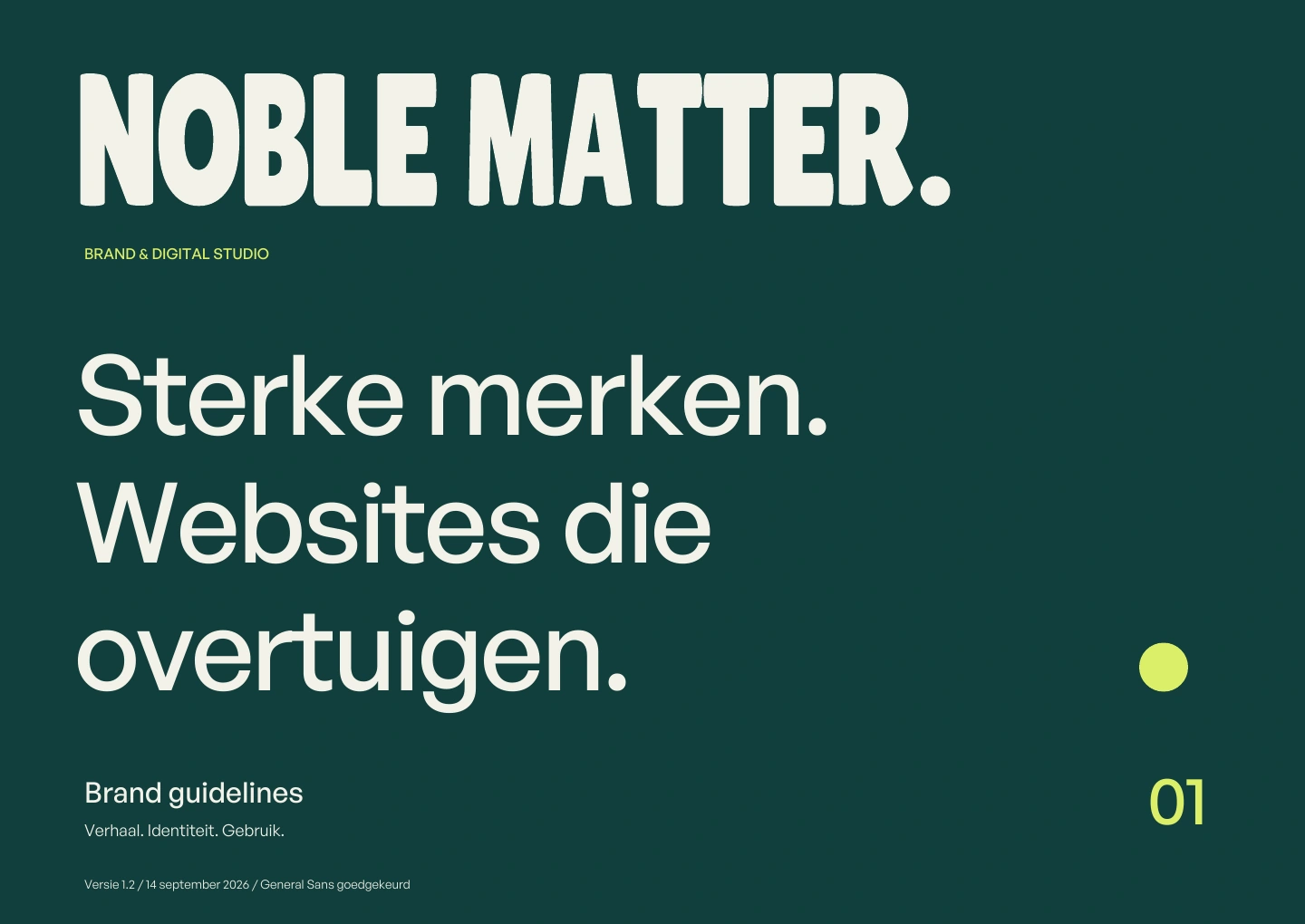 Noble Matter brandbook cover: Sterke merken. Websites die overtuigen.